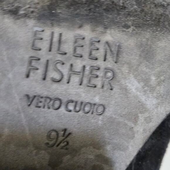 Eileen Fisher "Hawk" Black Suede Pump with Stacked Chunky Heel, Size 9.5 - Picture 9 of 10